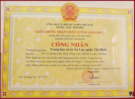 Quyết định công nhận đạt tiêu chuẩn chất lượng giáo dục năm học 2014-2015