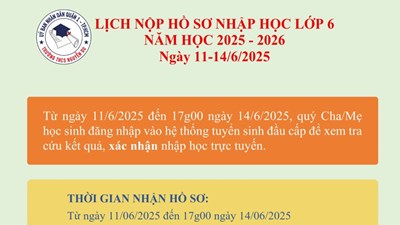Lịch nhận hồ sơ Tuyển sinh 6 phân bổ về trường Nguyễn Du - Năm học 2025-2026