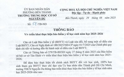 V/v Triển khai thực hiện bảo hiểm y tế học sinh năm học 2025-2026