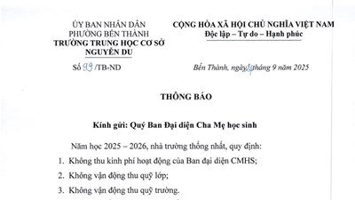 Thông báo vv không vận động thu các khoản ngoài quy định chung