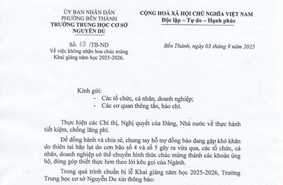 Thông báo không nhận hoa chúc mừng Khai giảng năm học 2025-2026