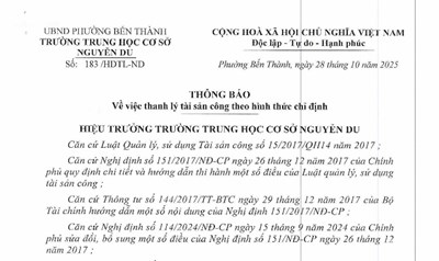 Thông báo vv thanh lý tài sản công theo hình thức chỉ định